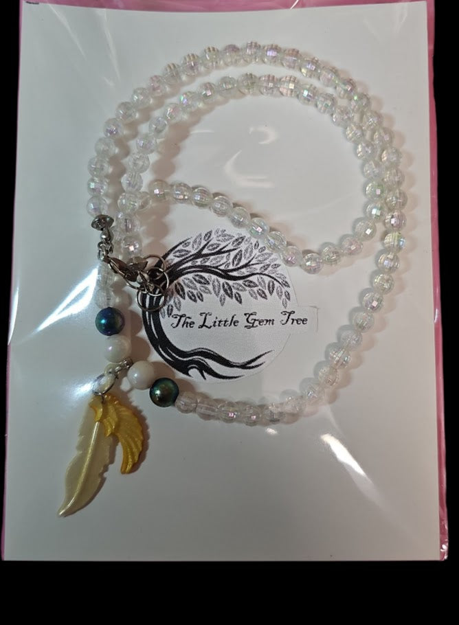 feather with angel wing beaded chain