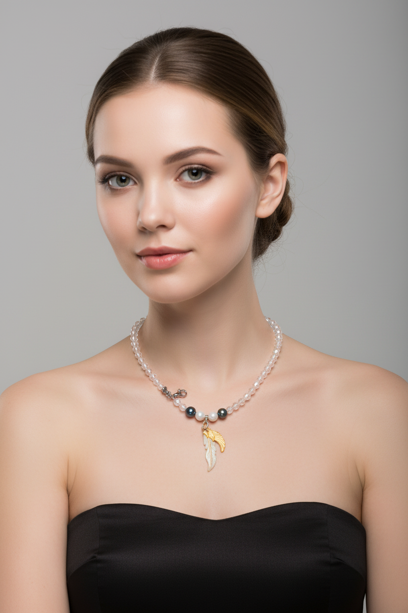feather with angel wing beaded chain