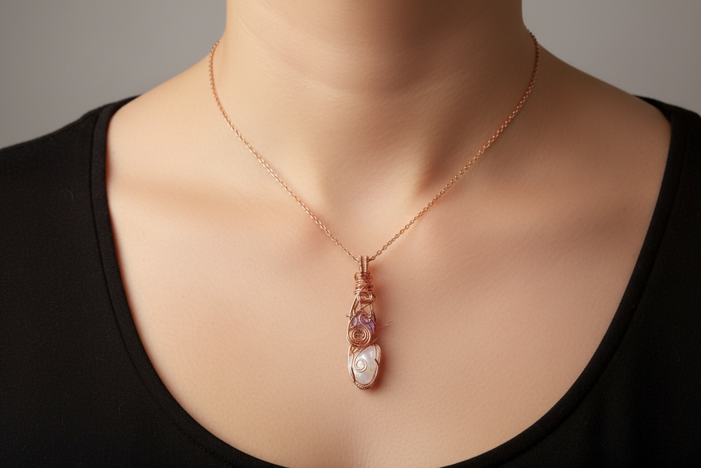 Amethyst and Clear Quartz wire wrapped pendent