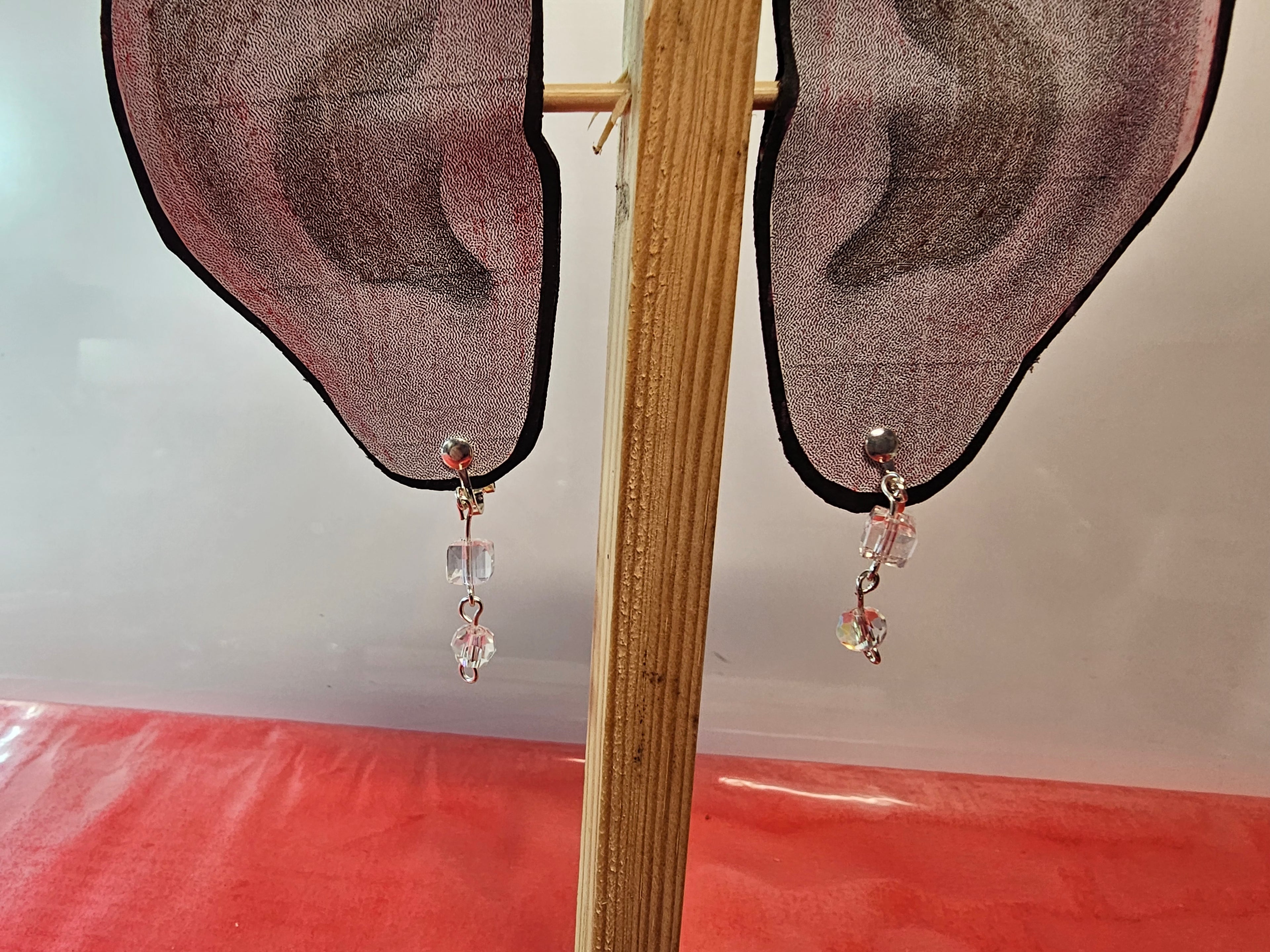 clear square beaded drop earrings clip on
