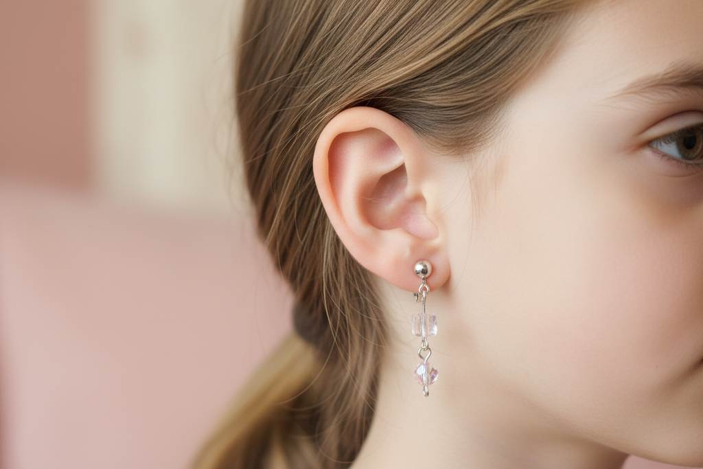 clear square beaded drop earrings clip on