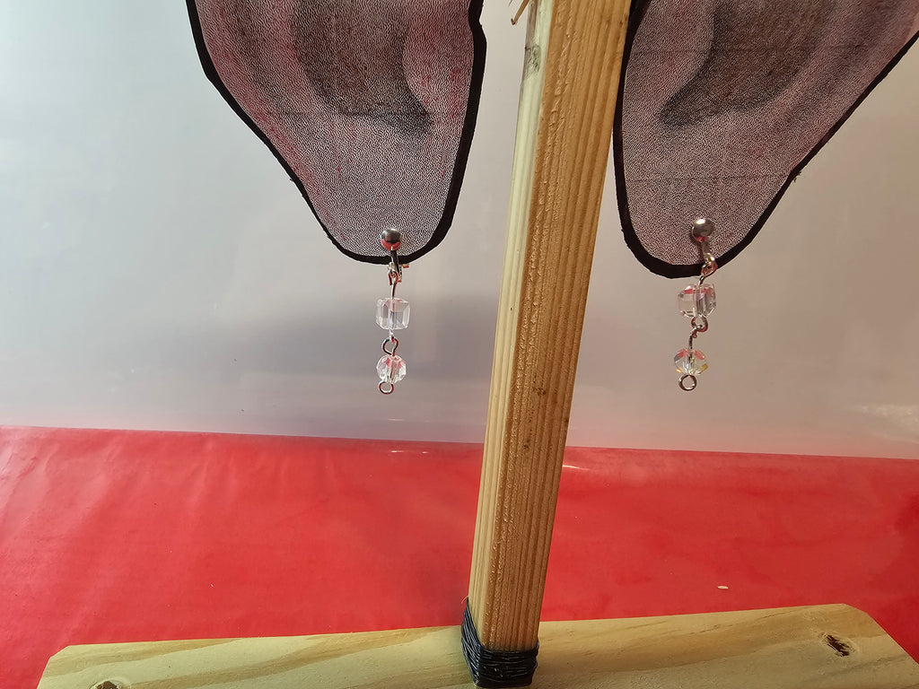 clear square beaded drop earrings clip on