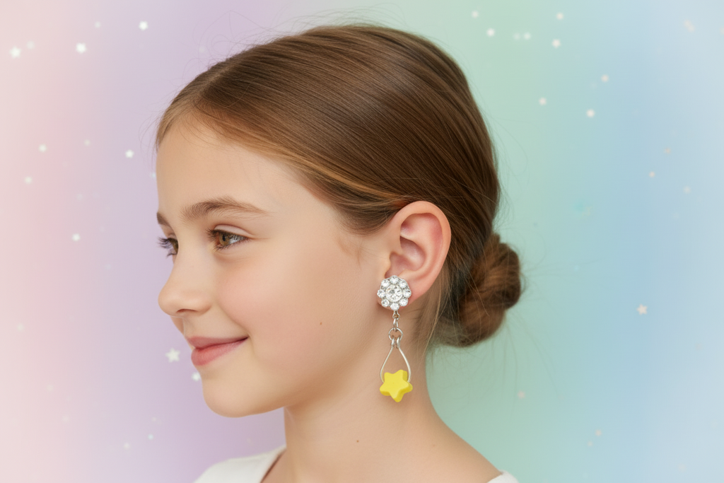 Tear drop wired clip on earing with star bead