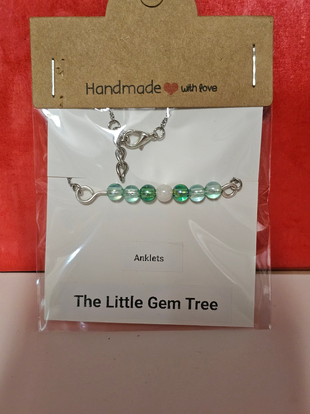 green and aqua beaded anklet