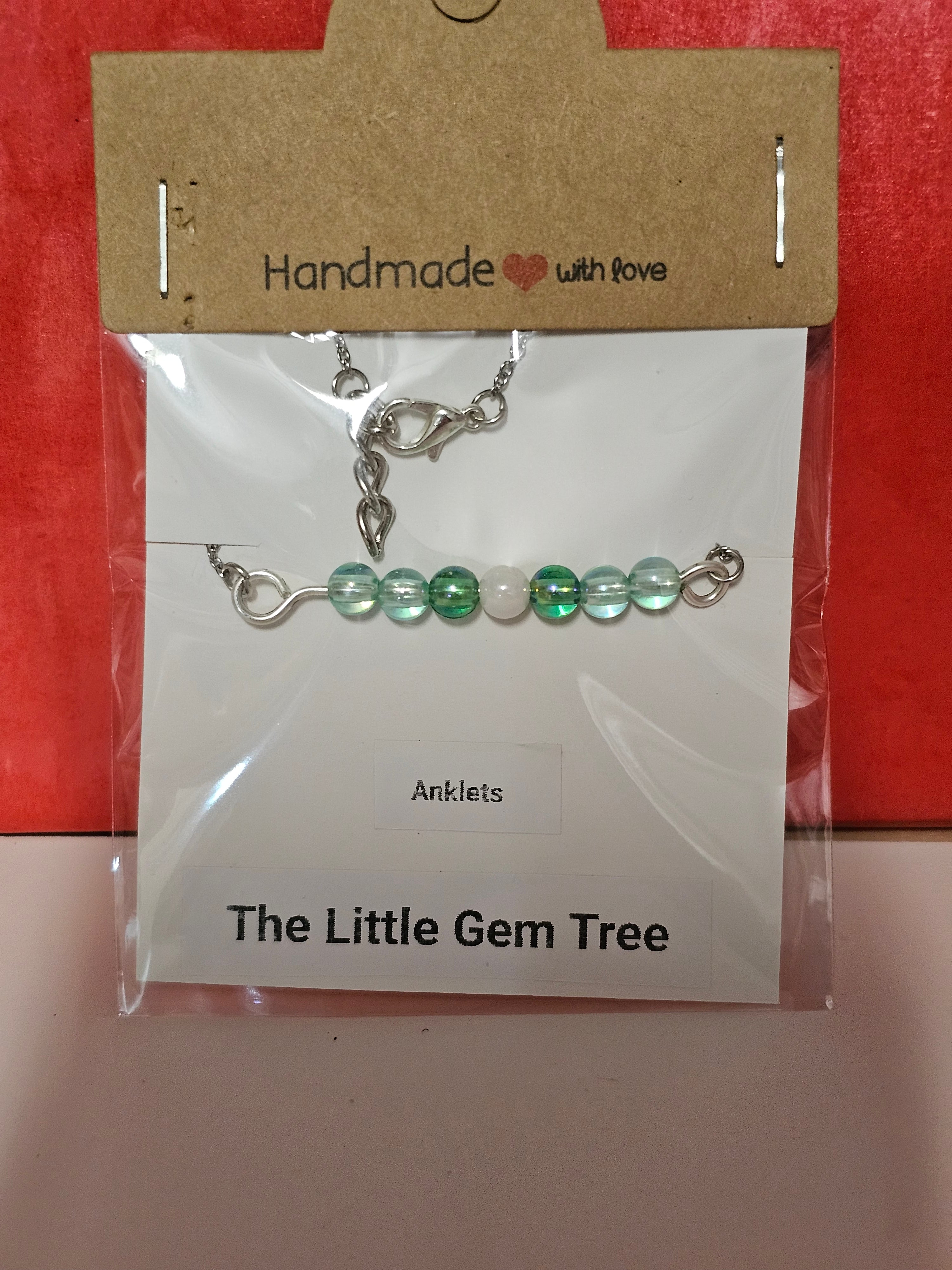 green and aqua beaded anklet