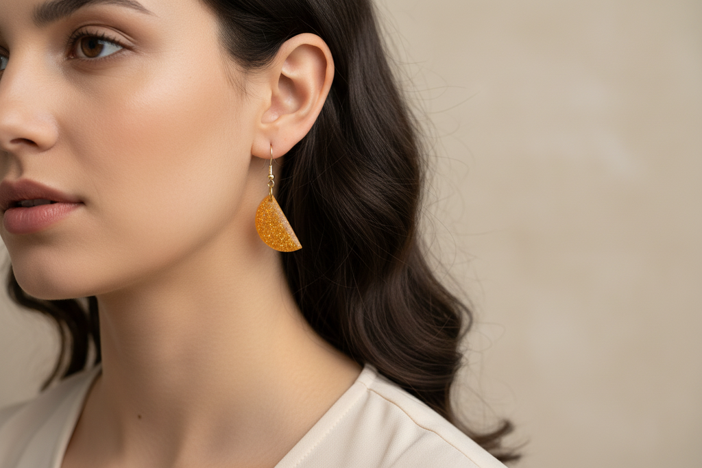 orange resin half circle earrings
