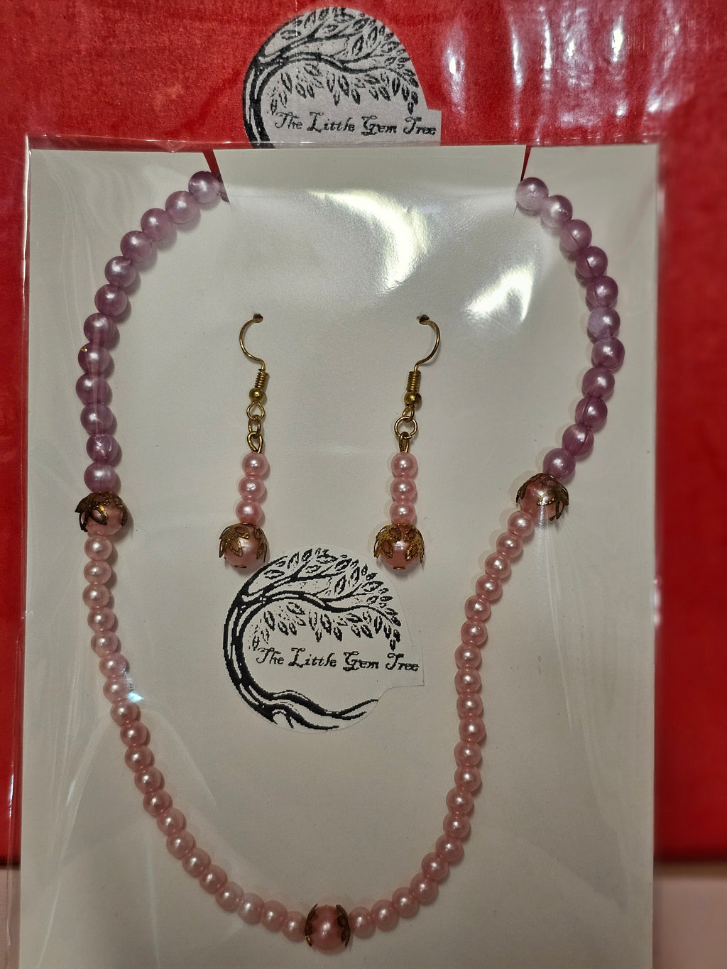 two tone beaded necklace and matching earring set