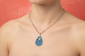blue pattern tear drop pendent and chain