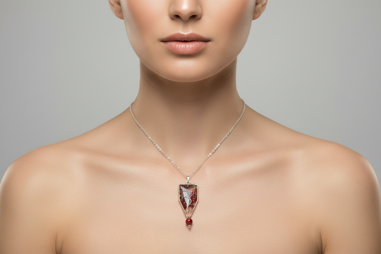tree of life in resin with a red leaf background pendent
