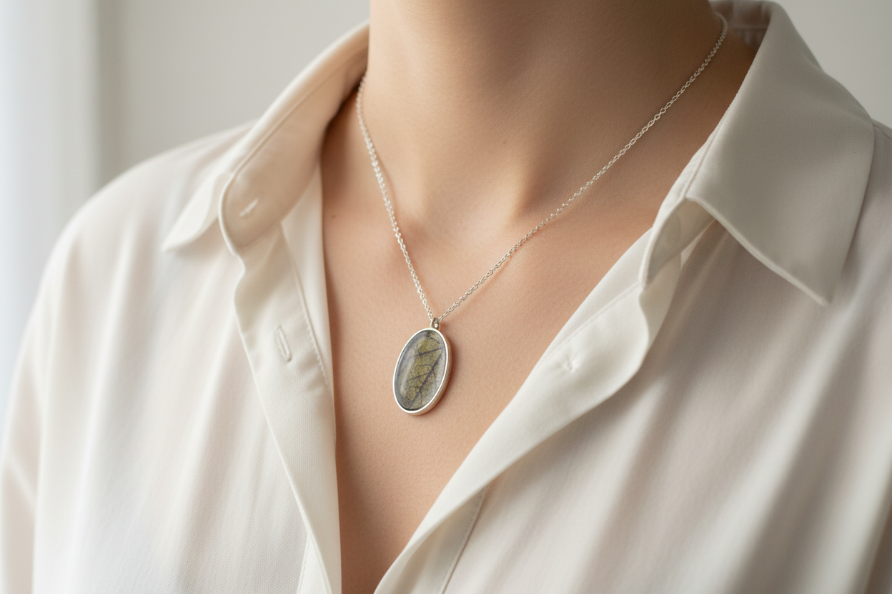 oval orange leaf pendent and chain