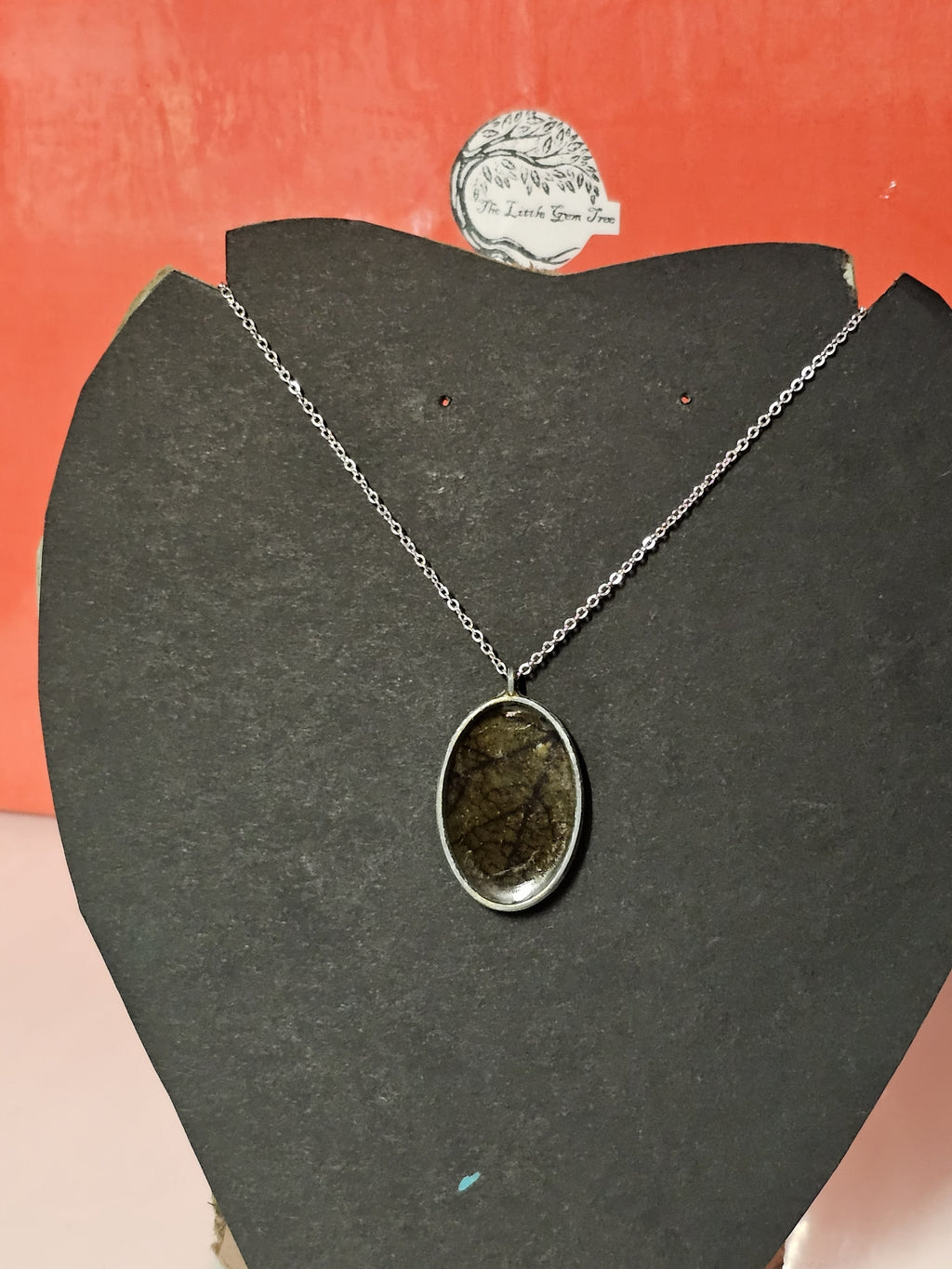 oval orange leaf pendent and chain
