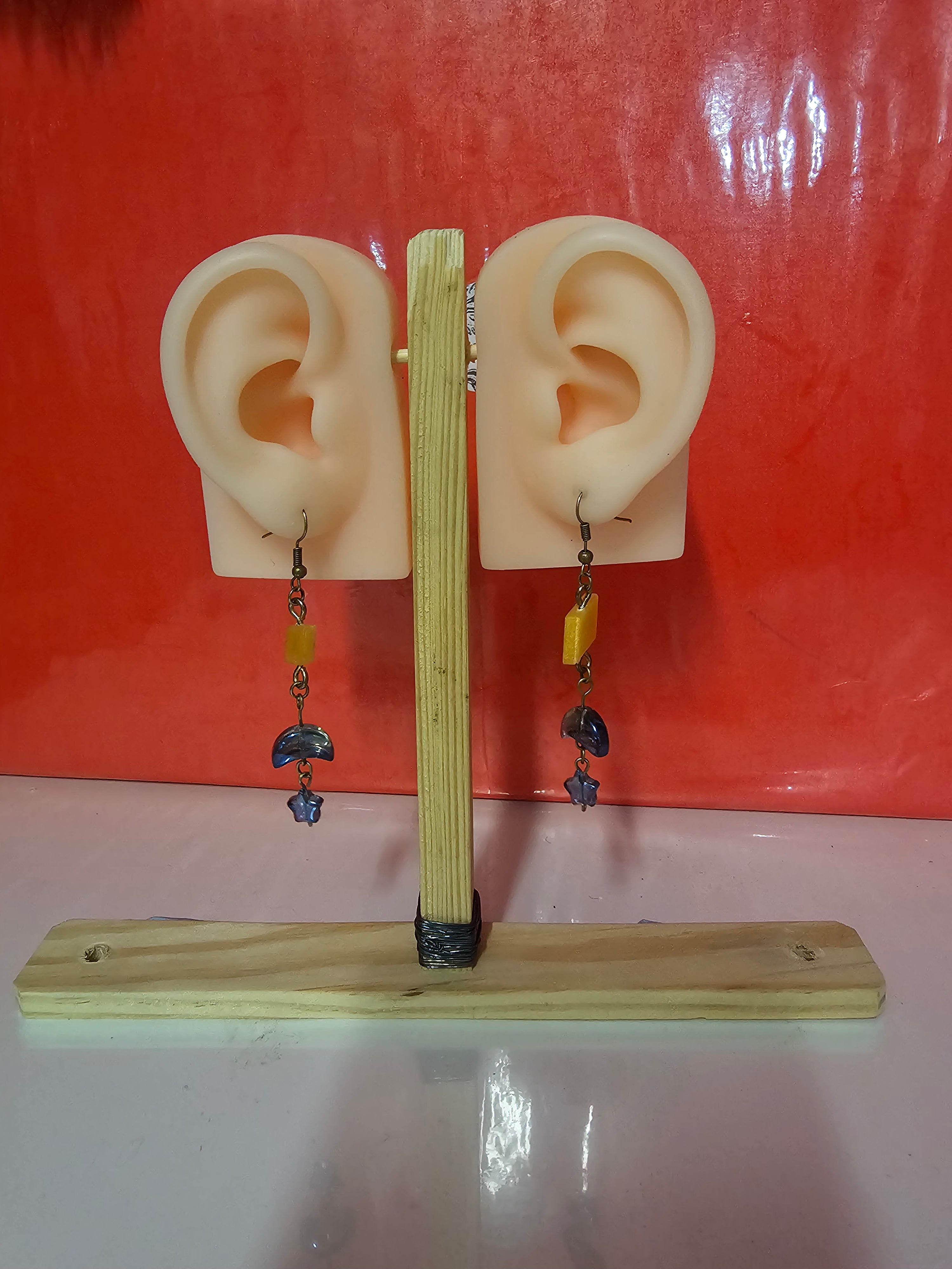 moon and star drop earring