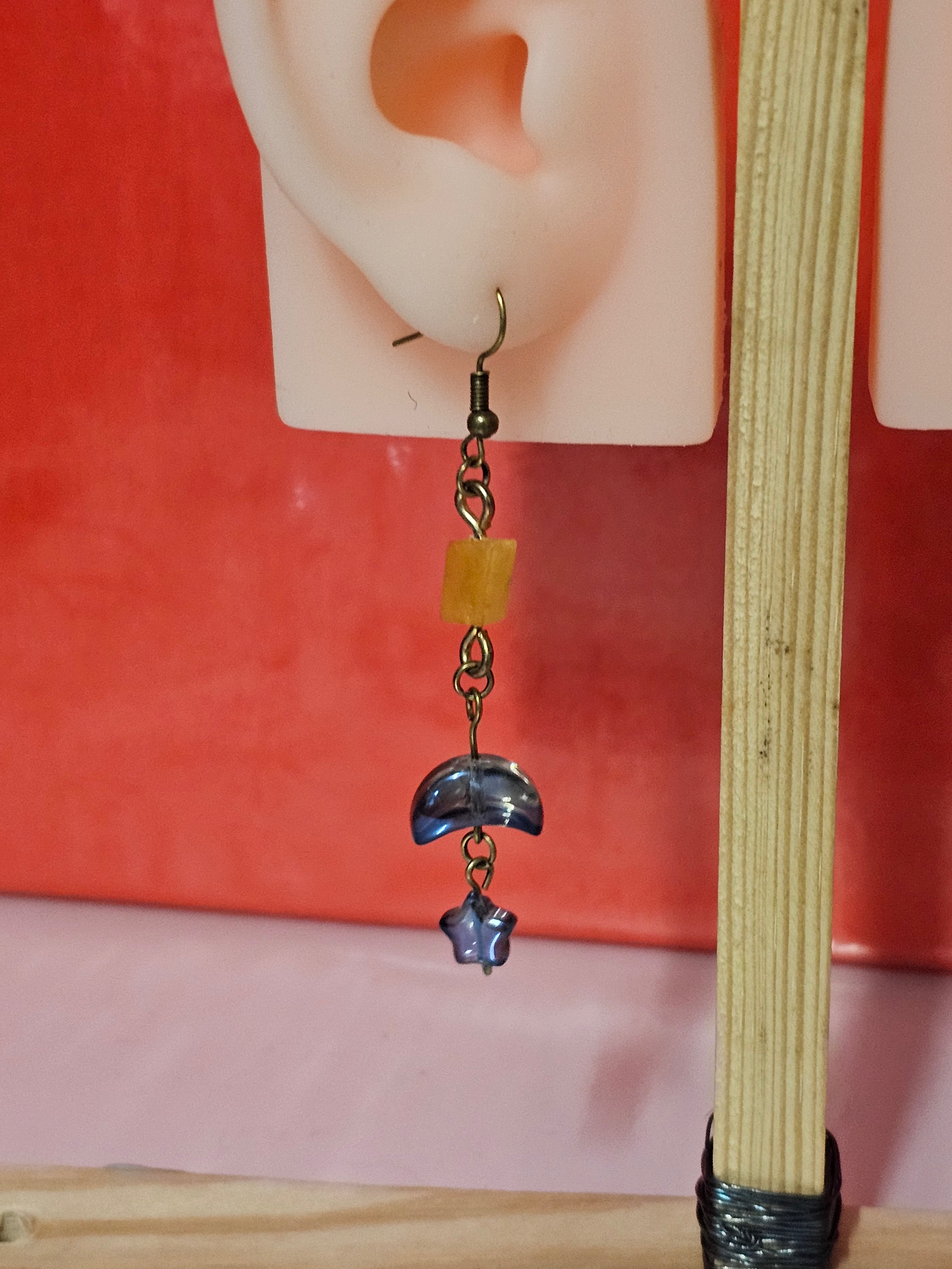 moon and star drop earring