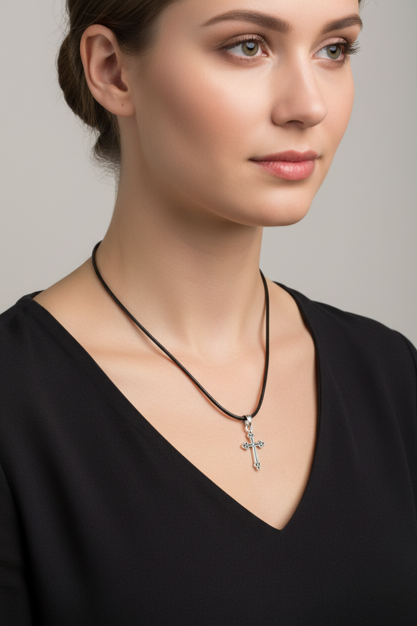 gothic cross pendent on cord