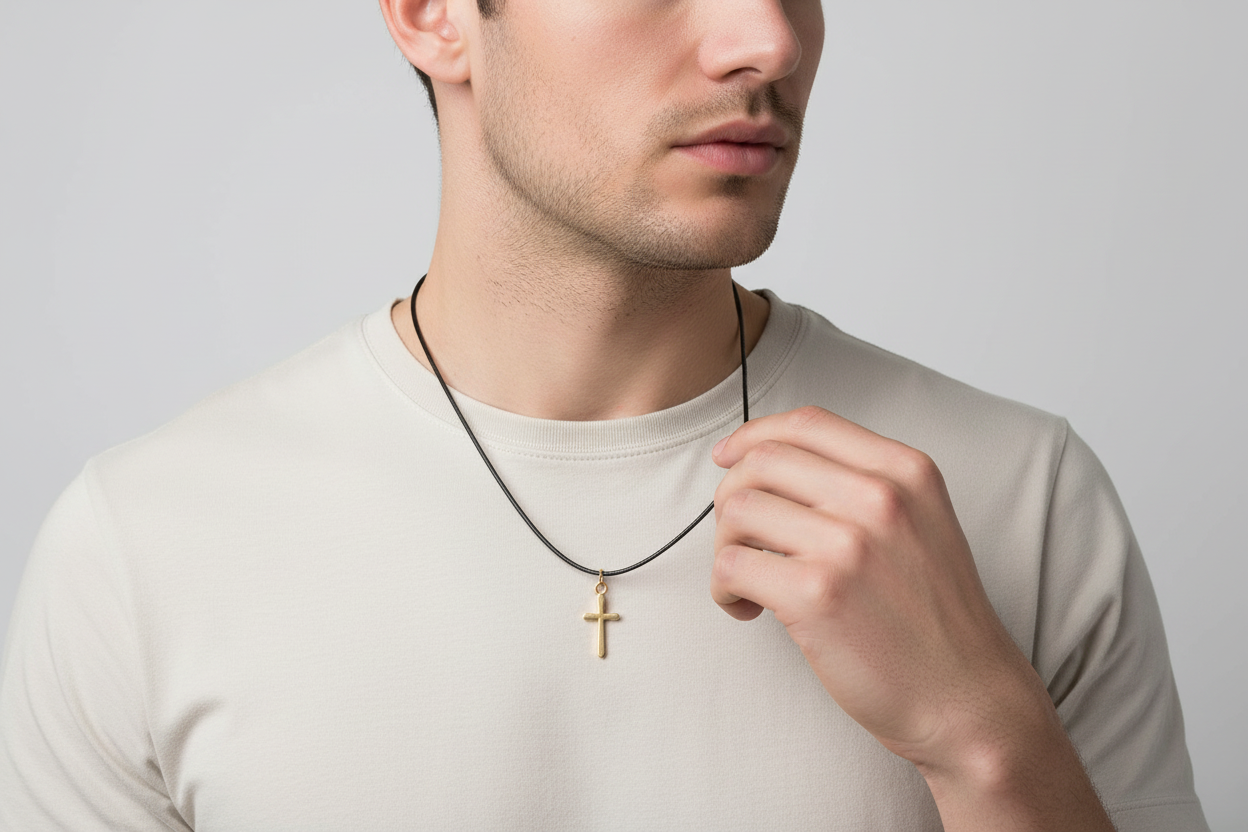 plain cross pendent on cord