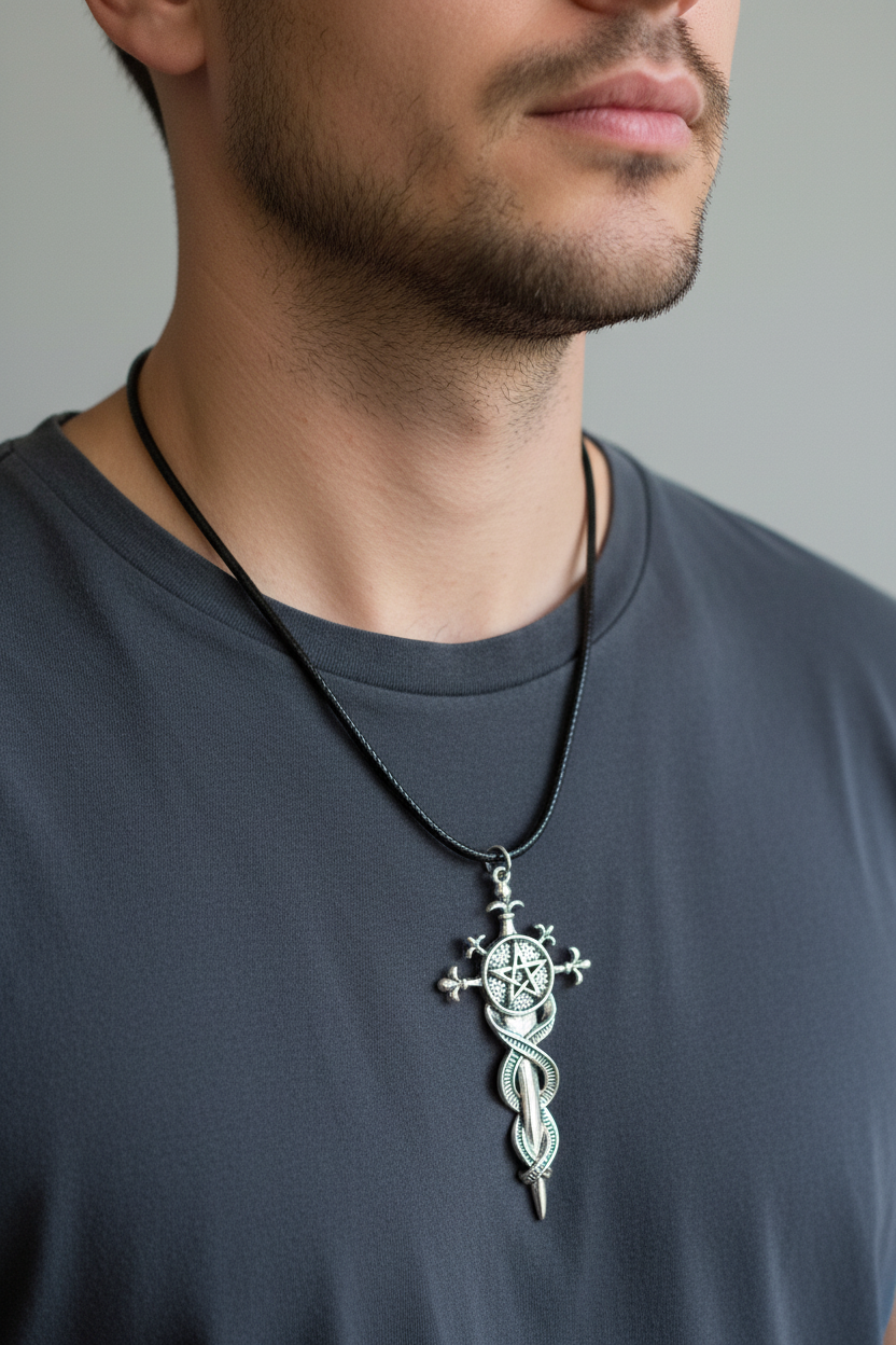 pentagram sword pendent on cord