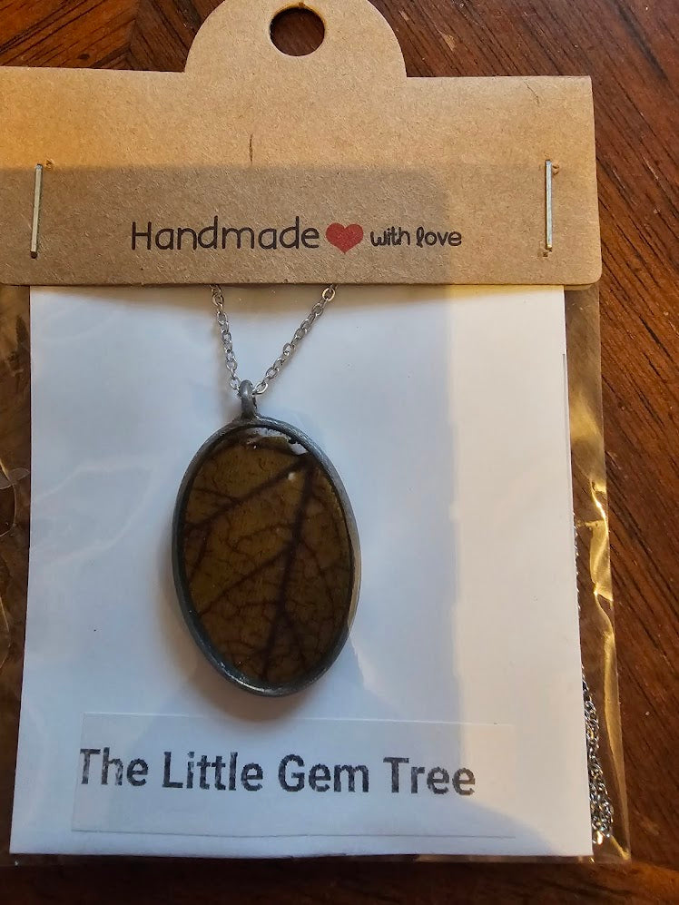 oval orange leaf pendent and chain