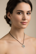 tree of life inside a heart pendent with earrings on cord