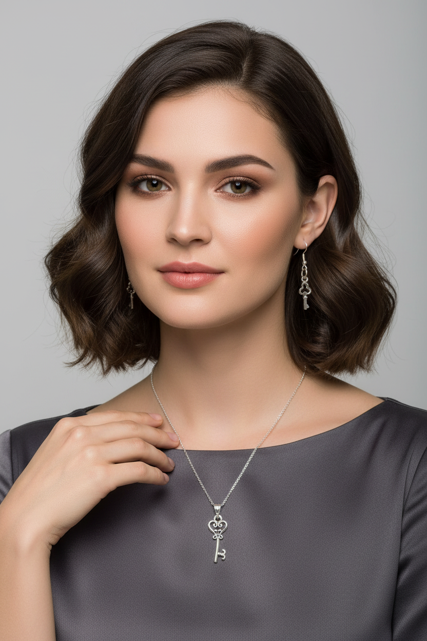 key pendent and earrings