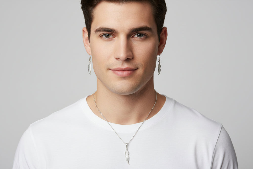 feather pendent and earring set