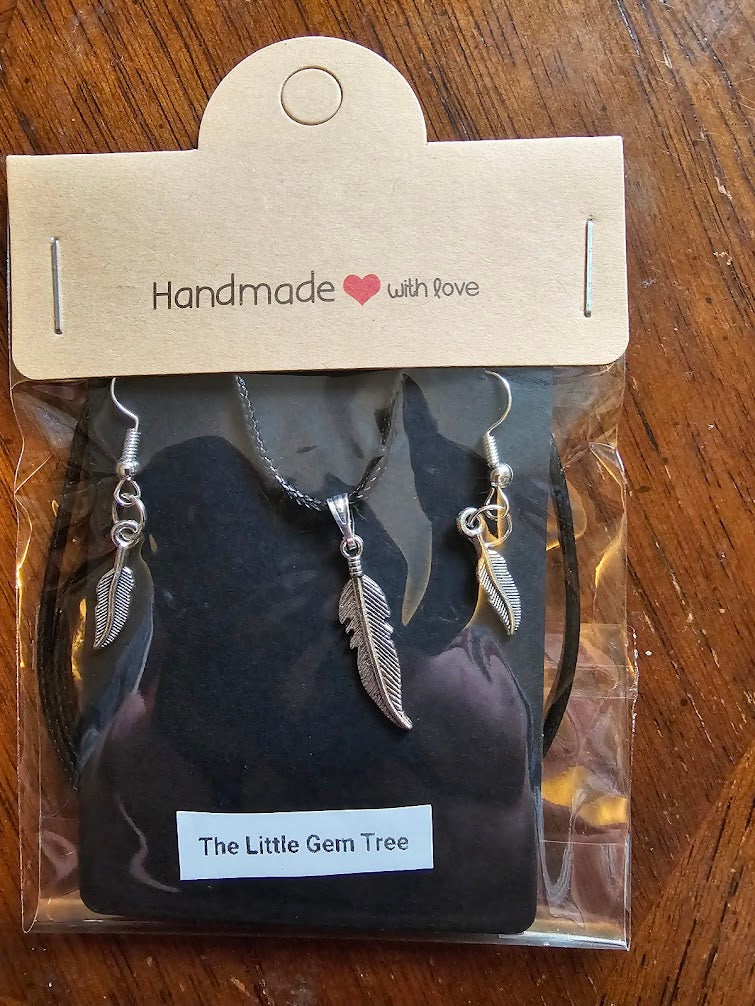 feather pendent and earring set