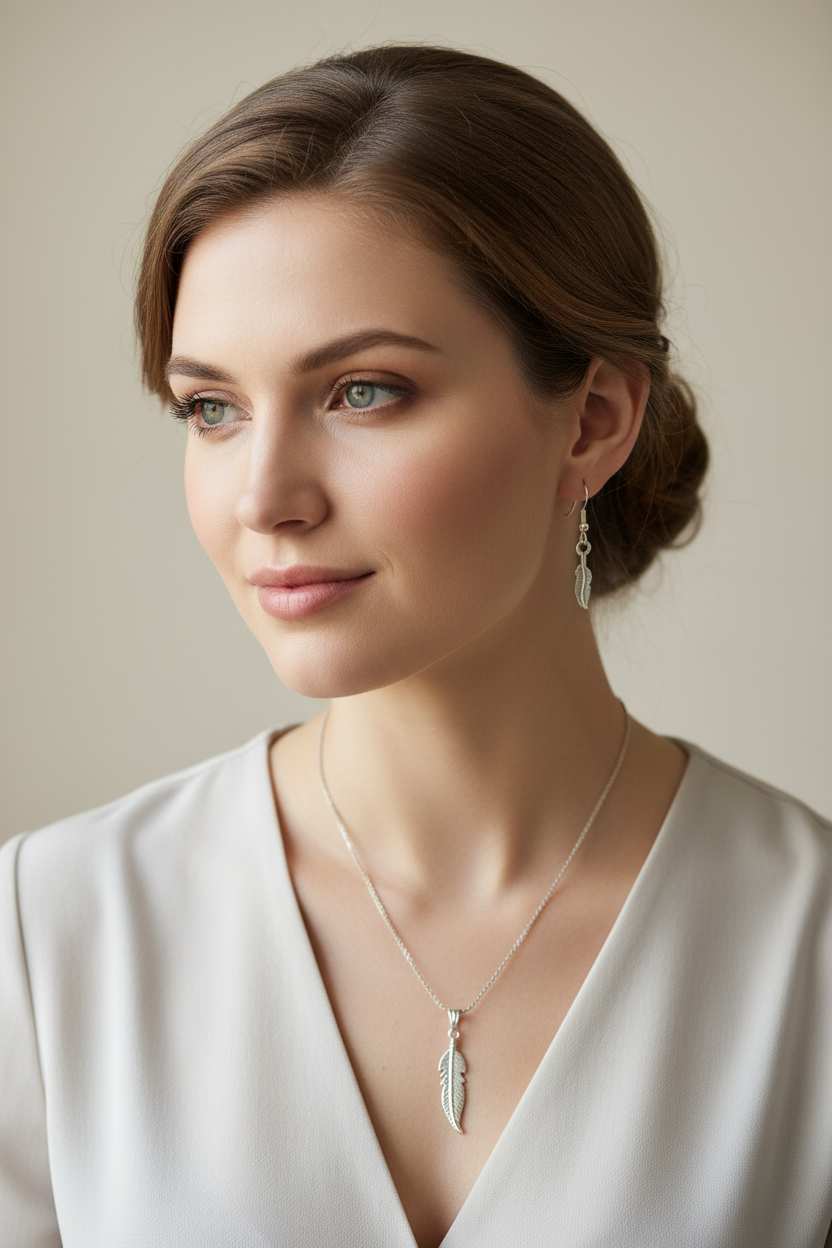 feather pendent and earring set