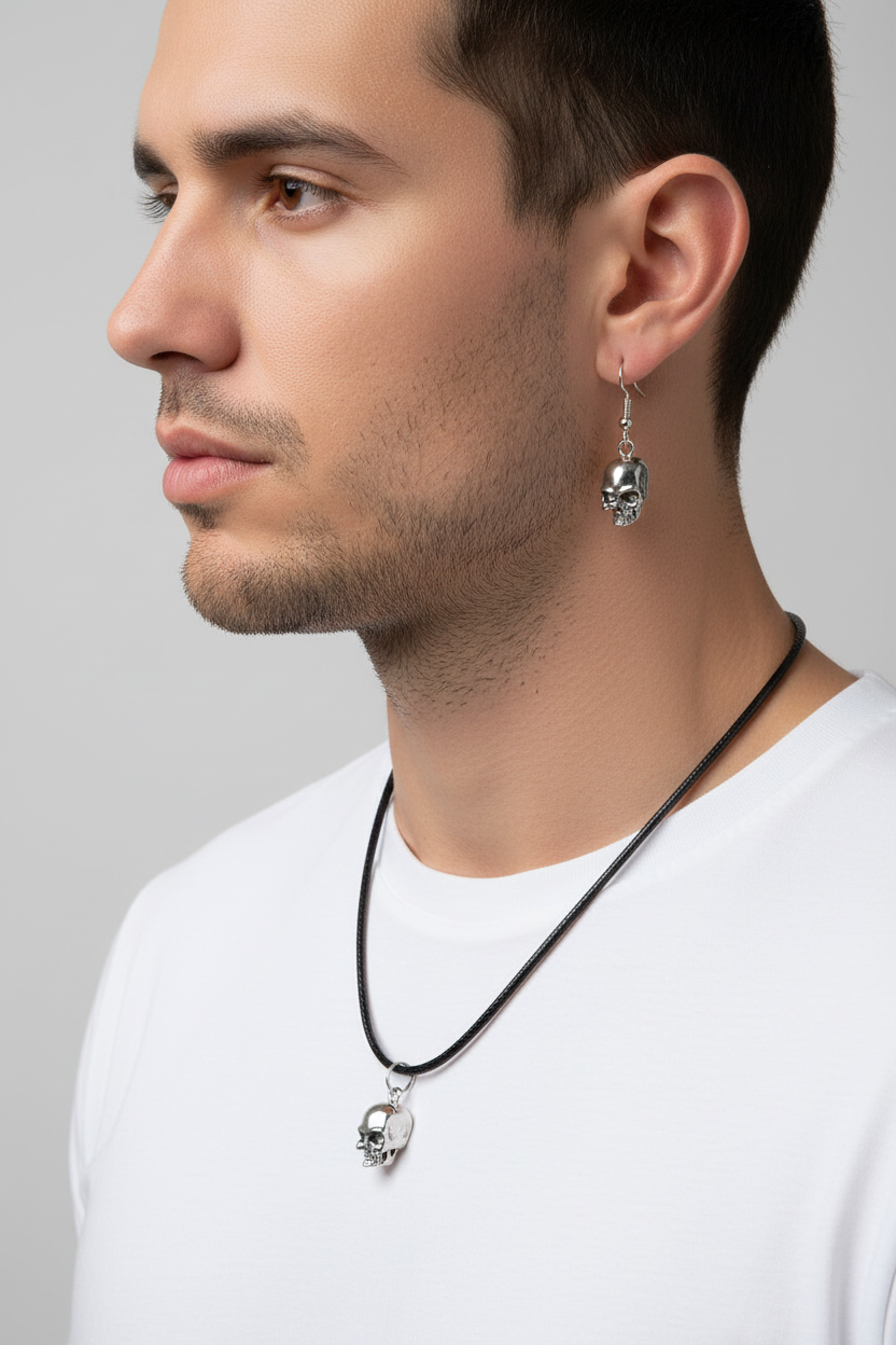 skull pendent and earrings