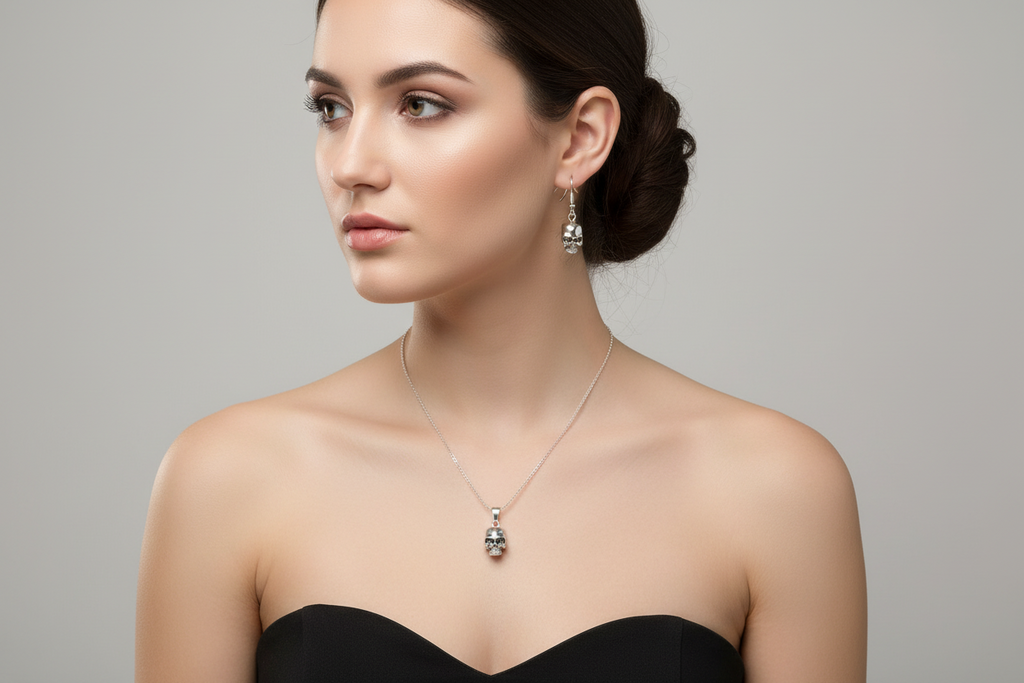 skull pendent and earrings