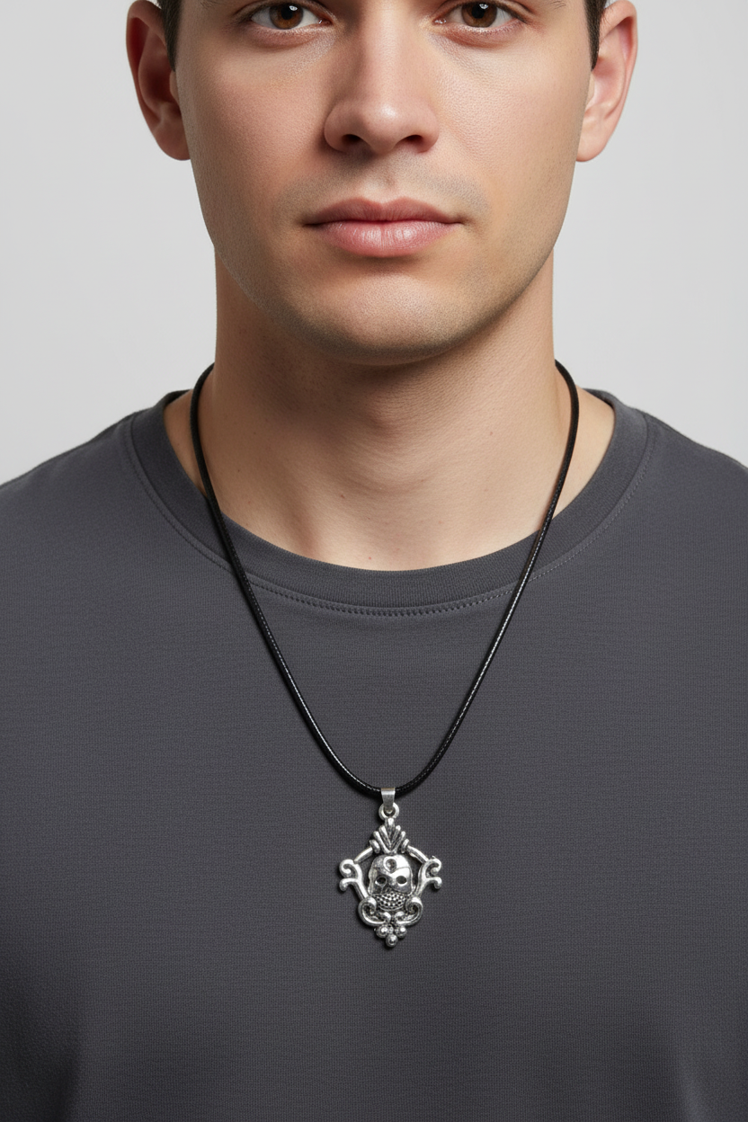 silver masked skull design pendent