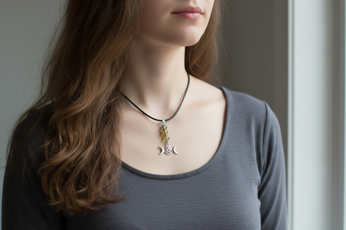3 bead drop Hecate symbol pendent on cord