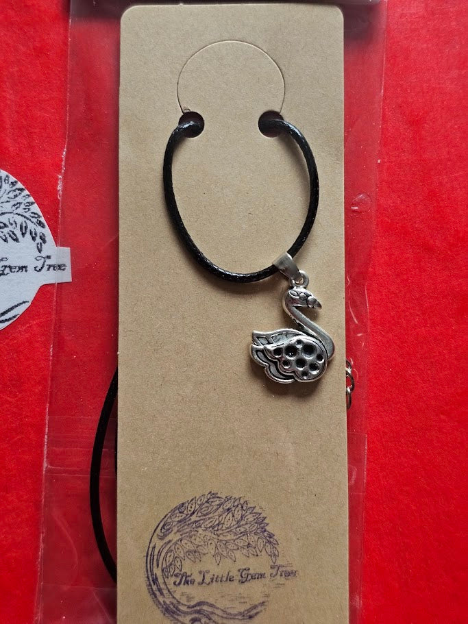 silver swan pendent on cord