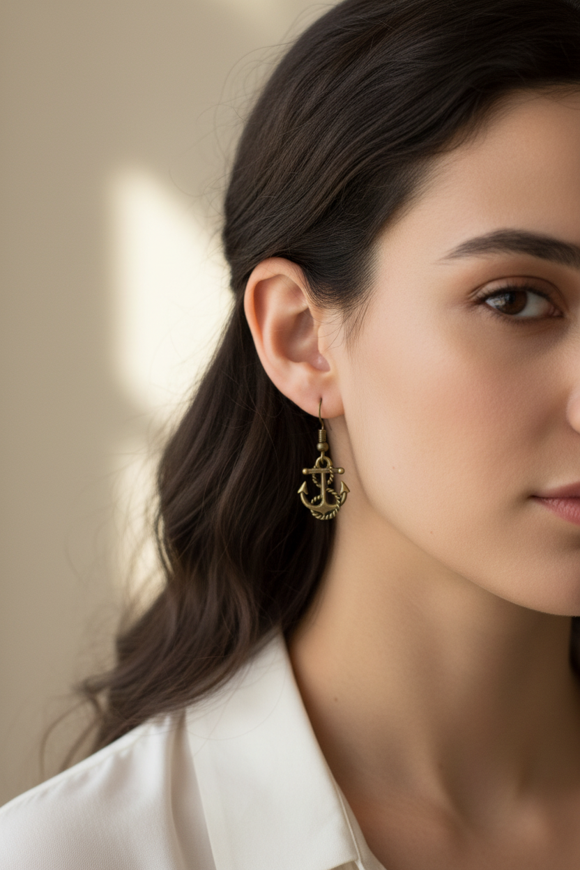 brass anchors earrings