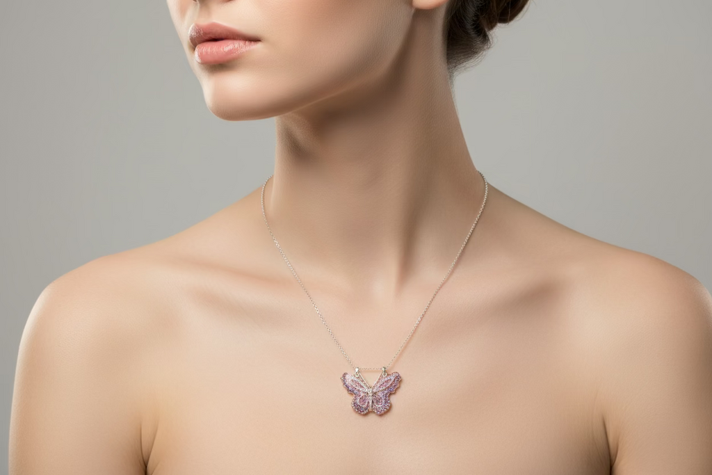 pink hues resin butterfly pendent